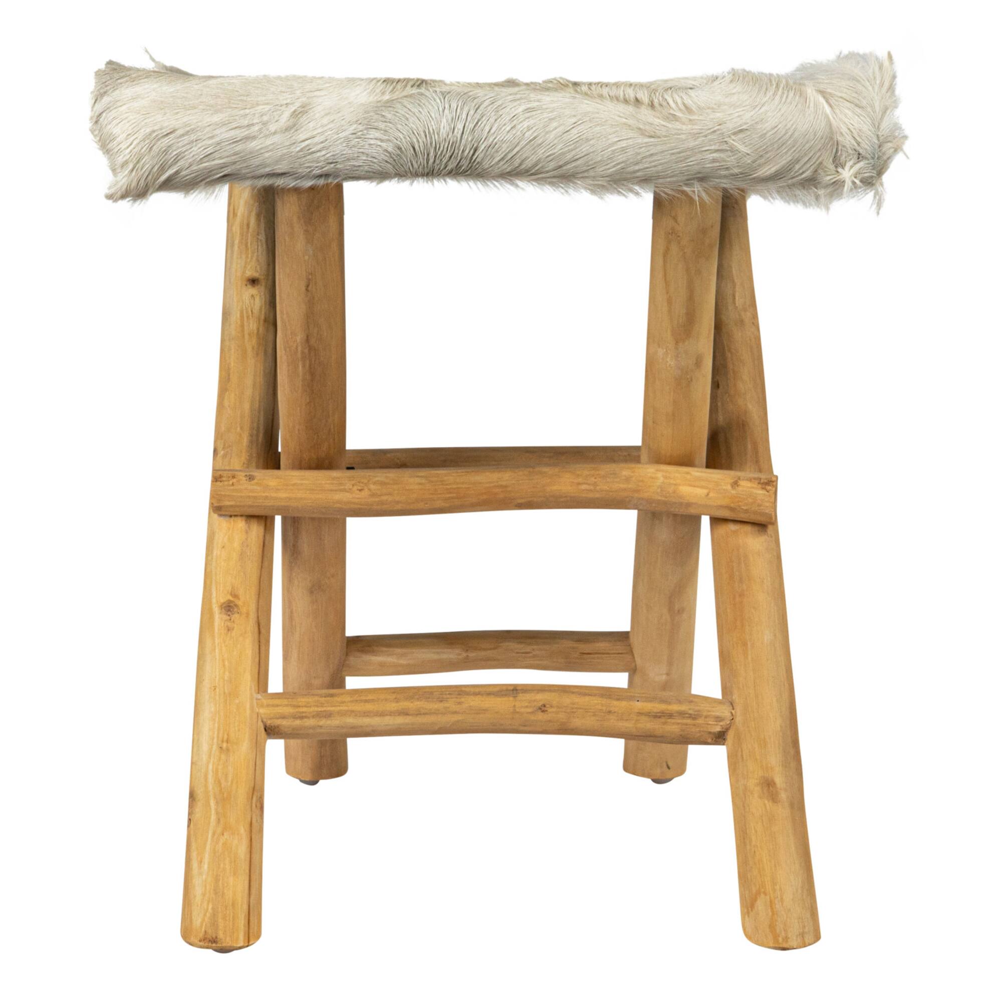 Hello Honey® Natural Teakwood and Goat Fur Folding Stool
